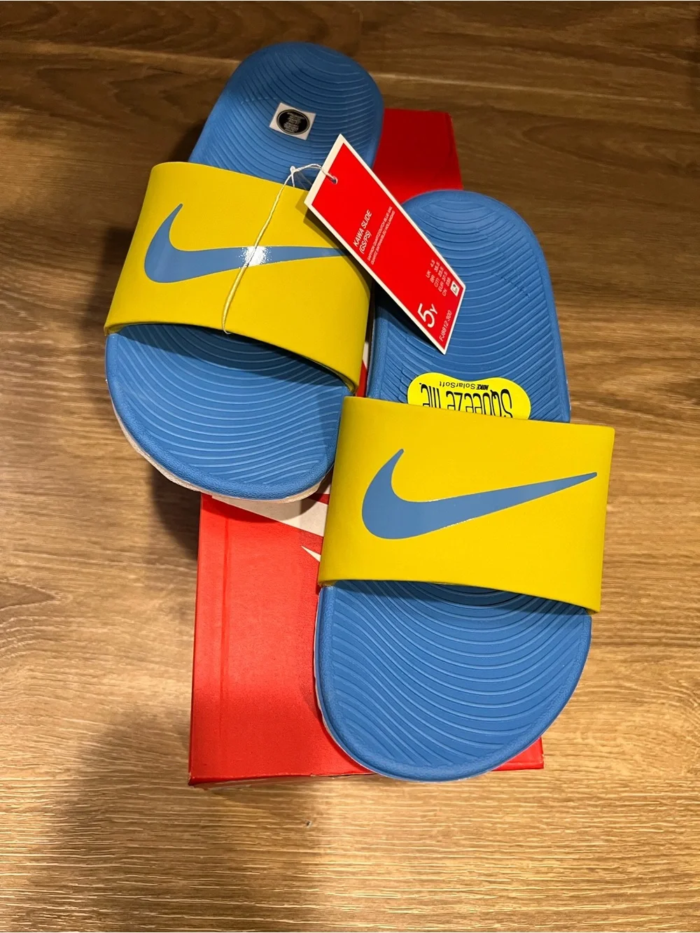 Nike Youth Yellow & Blue Slide Sandals